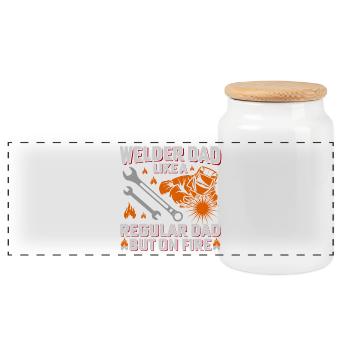 Sweat Father Fire Motif Welder Father's Day - Panoramic Cookie Jar with Wooden Lid - white - Front
