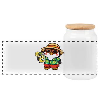 Aventure Penguin Beach Hawaï - Boîte à biscuits avec couvercle en bois - blanc - Devant
