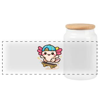 Axolotl Kawaii Skate-Flügel Wesen  - Panorama Keksdose mit Holzdeckel - Weiß - Vorne