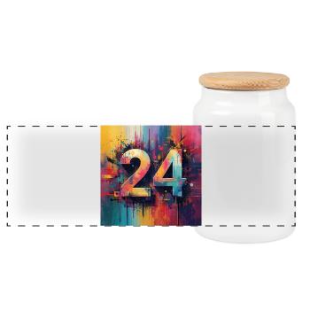 Farbenfrohe Abstraktion 24 - Panorama Keksdose mit Holzdeckel - Weiß - Vorne