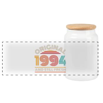 Vintage 1994 - Panorama Keksdose mit Holzdeckel - Weiß - Vorne