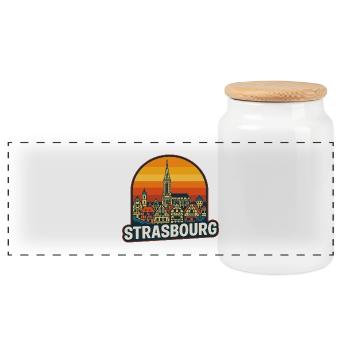 Strasbourg Retro Sunset Vintage Skyline Design - Panoramic Cookie Jar with Wooden Lid - white - Front