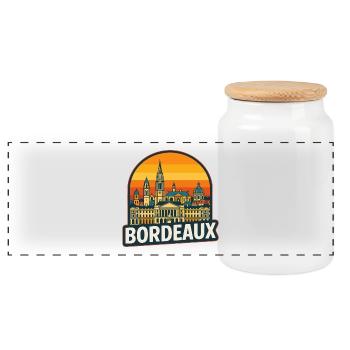 Bordeaux France Retro Sunset Skyline Design - Panoramic Cookie Jar with Wooden Lid - white - Front