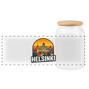 Helsinki Finlande Art rétro de la silhouette du coucher de soleil - Boîte à biscuits avec couvercle en bois - blanc - Devant