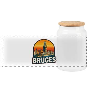 Bruges Belgique Retro Sunset Skyline Vintage - Boîte à biscuits avec couvercle en bois - blanc - Devant