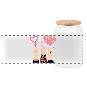 GIRL POWER, SISTERS, LOVE & ROCK ON! 💪❤️♀️ - Panoramic Cookie Jar with Wooden Lid - white - Front