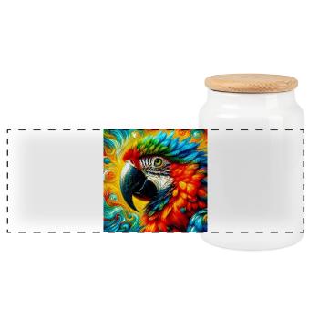 parrot - Panoramic Cookie Jar with Wooden Lid - white - Front