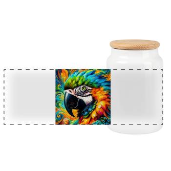 parrot - Panoramic Cookie Jar with Wooden Lid - white - Front