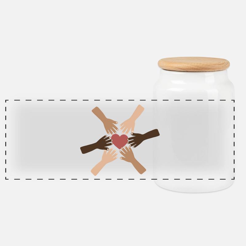 Les mains diverses de Cœurs unis - Boîte à biscuits avec couvercle en bois - blanc