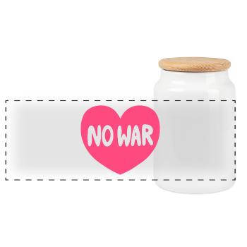 No War Heart Peace Graphic - Panoramic Cookie Jar with Wooden Lid - white - Front