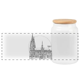 Köln Dom – Line Art Koordinaten - Panorama Keksdose mit Holzdeckel - Weiß - Vorne