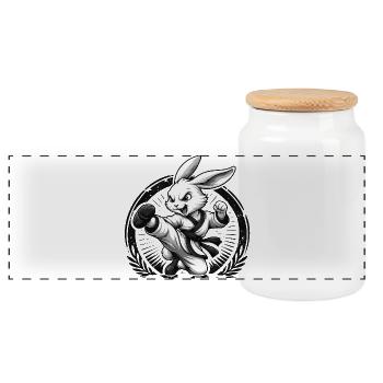 Karate Hase Dojo Kampfsport Fun Design - Panorama Keksdose mit Holzdeckel - Weiß - Vorne
