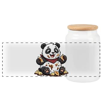 Cute Panda with Tortellini Chaos - Panoramic Cookie Jar with Wooden Lid - white - Front