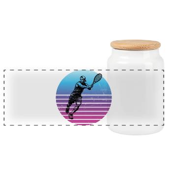 Gift idea for a tennis with tennis - Panoramic Cookie Jar with Wooden Lid - white - Front
