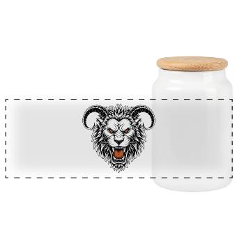 Lion Mask Ram's Horns White Chimera Totem - Panoramic Cookie Jar with Wooden Lid - white - Front