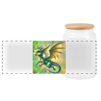 Drache - Panorama Keksdose mit Holzdeckel - Weiß - Vorne