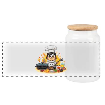 Küchen-Pinguin Meisterkoch - Panorama Keksdose mit Holzdeckel - Weiß - Vorne