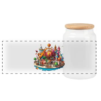 Île de loisirs colorée - Boîte à biscuits avec couvercle en bois - blanc - Devant