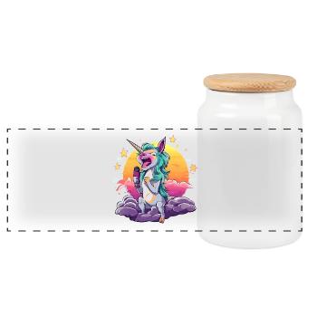 Licorne au coucher de soleil avec micro - Boîte à biscuits avec couvercle en bois - blanc - Devant