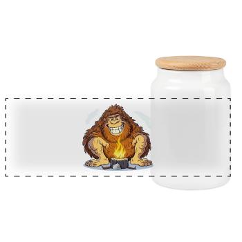 Bigfoot Lagerfeuer Humor - Panorama Keksdose mit Holzdeckel - Weiß - Vorne