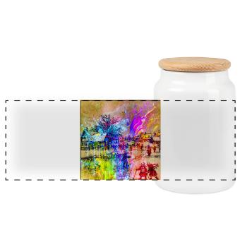 Farbenfrohes Winterdorf-Aquarell - Panorama Keksdose mit Holzdeckel - Weiß - Vorne