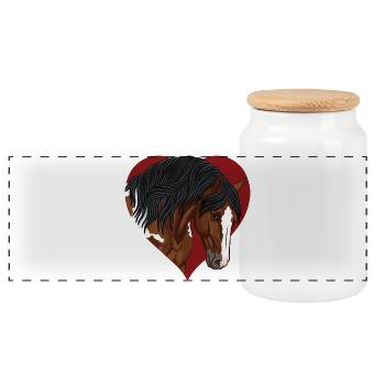 La tête d'un cheval pie et un coeur rouge - Boîte à biscuits avec couvercle en bois - blanc - Devant