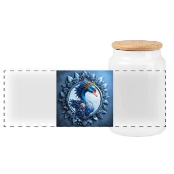 Blue Phoenix Crest in Frame - Panoramic Cookie Jar with Wooden Lid - white - Front