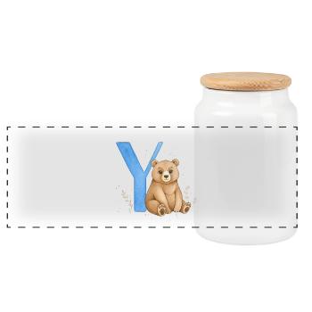 Y with Bear – Watercolors - Panoramic Cookie Jar with Wooden Lid - white - Front