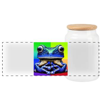 Frosch - Panorama Keksdose mit Holzdeckel - Weiß - Vorne