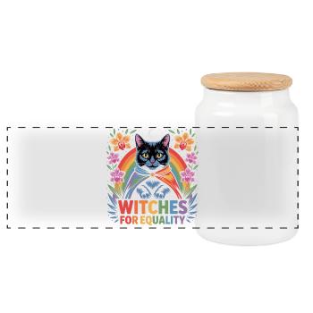Witches for Equality Cat Rainbow - Panoramic Cookie Jar with Wooden Lid - white - Front