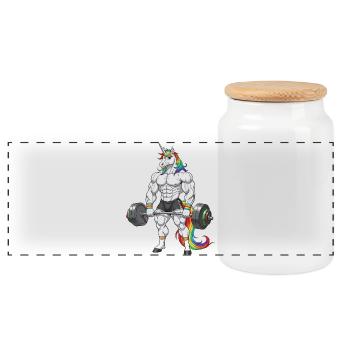 Licorne Musclée - Humour Gym Cadeau - Boîte à biscuits avec couvercle en bois - blanc - Devant