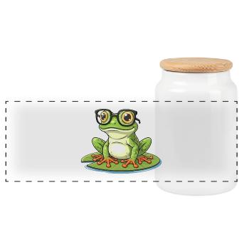 Smart Frog - Funny Design with Lunett - Panoramic Cookie Jar with Wooden Lid - white - Front