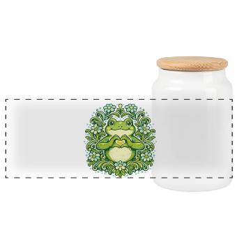 Cœur de grenouille verte dans un mandala floral - Boîte à biscuits avec couvercle en bois - blanc - Devant