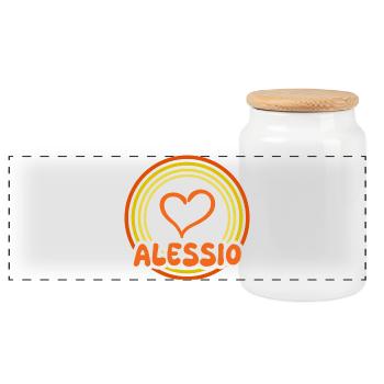 Herz im Regenbogenkreis Alessio - Panorama Keksdose mit Holzdeckel - Weiß - Vorne