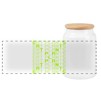 Eat Plants Funny Vegan Vegetarian Statement Logo - Panoramic Cookie Jar with Wooden Lid - white - Front