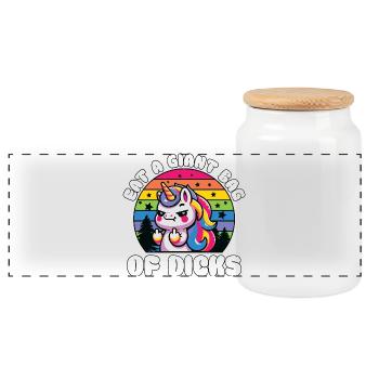 Motif de pouvoir de la licorne arc-en-ciel - Boîte à biscuits avec couvercle en bois - blanc - Devant