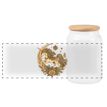 Moonlight Unicorn with Flower Wreath - Panoramic Cookie Jar with Wooden Lid - white - Front
