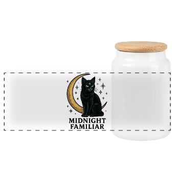 Mondnacht: Midnight Familiar Katze - Panorama Keksdose mit Holzdeckel - Weiß - Vorne