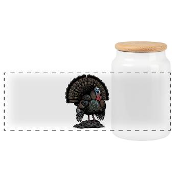 Majestic Wild Turkey Iridescent Feathers Nature - Panoramic Cookie Jar with Wooden Lid - white - Front