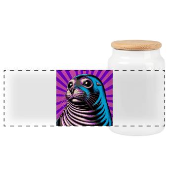 seal - Panoramic Cookie Jar with Wooden Lid - white - Front