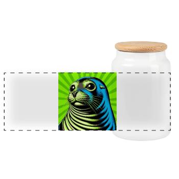 seal - Panoramic Cookie Jar with Wooden Lid - white - Front