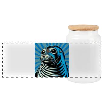 seal - Panoramic Cookie Jar with Wooden Lid - white - Front