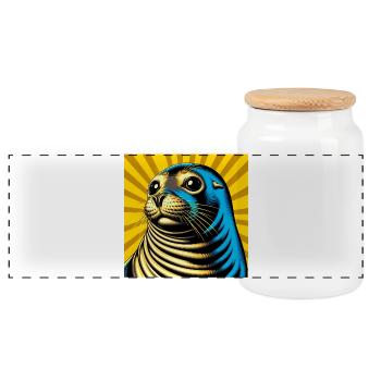 seal - Panoramic Cookie Jar with Wooden Lid - white - Front