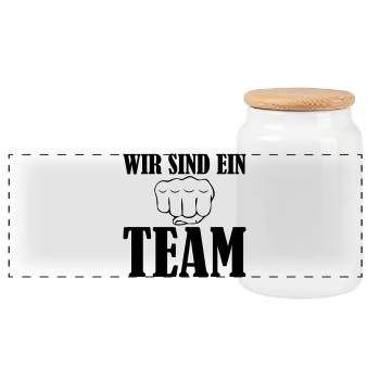 Wir sind ein Team - Panorama Keksdose mit Holzdeckel - Weiß - Vorne