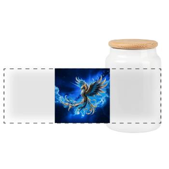 Fire Sky Phoenix - Panoramic Cookie Jar with Wooden Lid - white - Front
