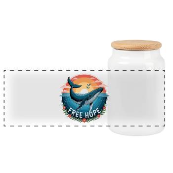 FREE HOPE :: Hope/ Timmy the Whale in the Baltic Sea - Panoramic Cookie Jar with Wooden Lid - white - Front