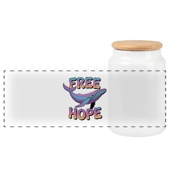 FREE HOPE :: Hope/ Timmy the Whale in the Baltic Sea - Panoramic Cookie Jar with Wooden Lid - white - Front