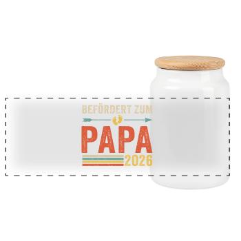 Retro Befördert zum Papa 2026 - Panorama Keksdose mit Holzdeckel - Weiß - Vorne