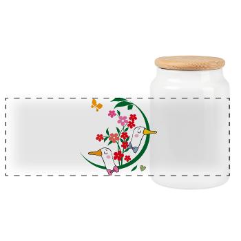  Gänse mit Blüten - Panorama Keksdose mit Holzdeckel - Weiß - Vorne