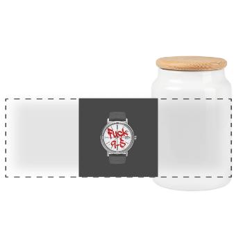 9 to 5 Work Annoys Clock Statement Design - Panoramic Cookie Jar with Wooden Lid - white - Front